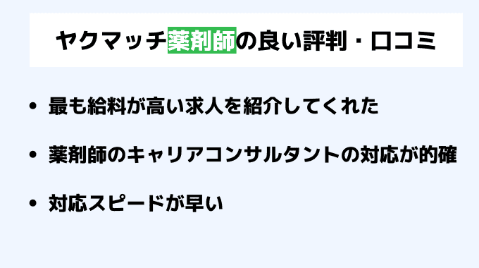 ヤクマッチ薬剤師の良い評判・口コミ